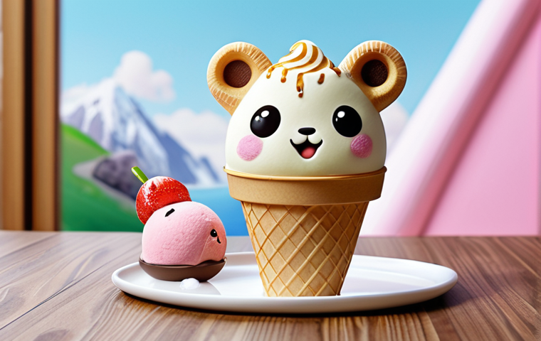 BabyBus character-shaped ice cream, cute illustrations on the sticks, and a QR code leading to BabyBus educational videos.